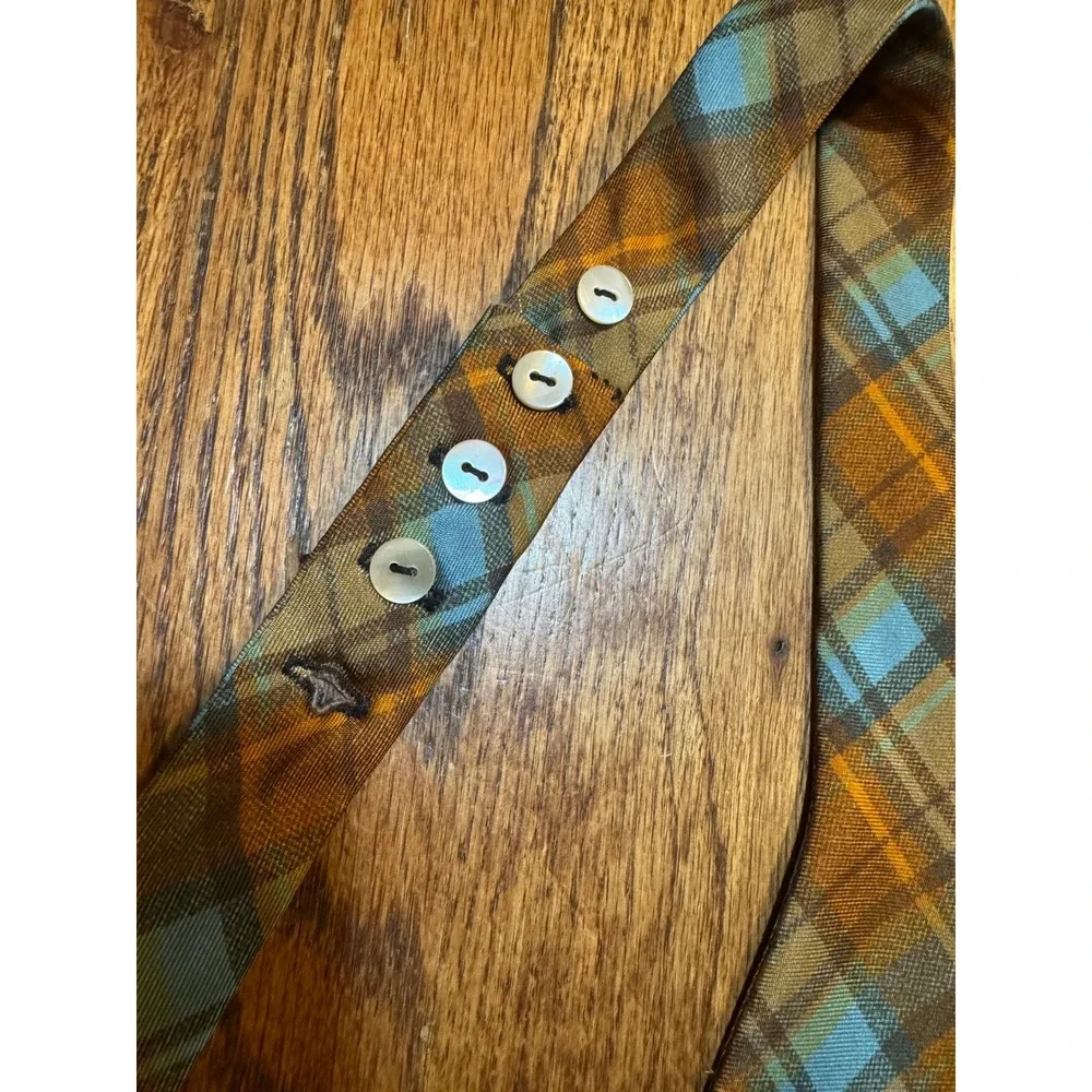 Carrot & Gibbs Handmade Pure Silk Bow Tie Brown Blue Plaid Adjustable Button Men